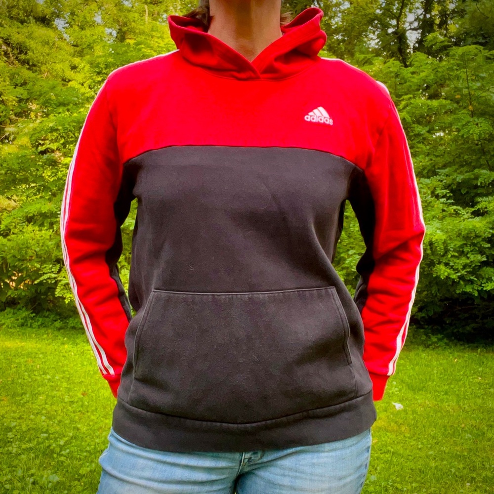 ADIDAS Red Black Pullover Hoodie Youth Size XL 18-20